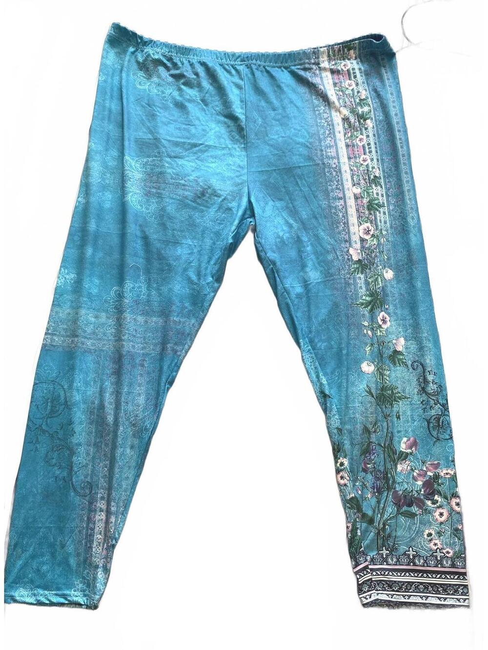 Stretchy Turquoise Floral Leggings Size 6XL